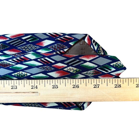 Vintage Robert Talbott Studio Red Blue Geometric 100% Silk Tie 2 Neckties 80s - Picture 4 of 11